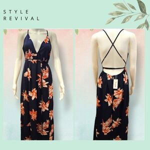 NWT Super Cute Backless Sundress Plunge Front with Slit - Maxi - Size Lg